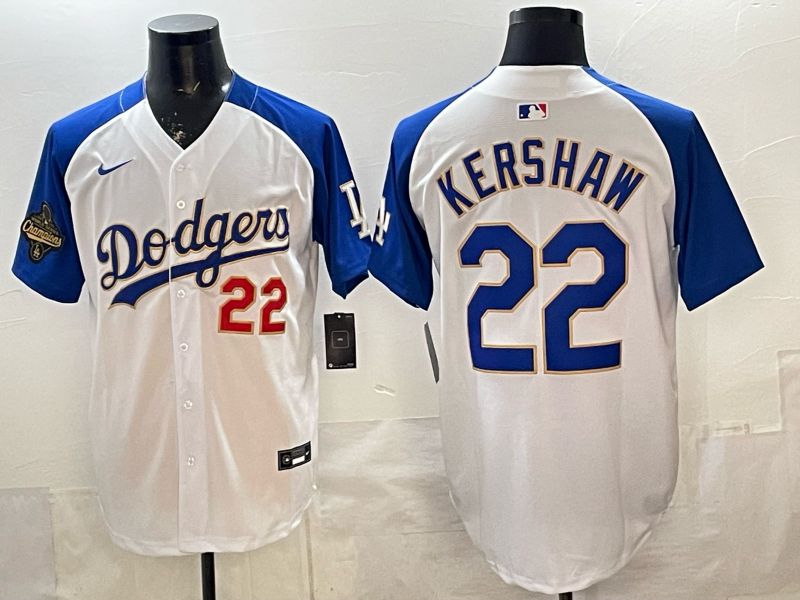 Men Los Angeles Dodgers #22 Kershaw White blue Game 2026 Nike MLB Jersey style 0063->los angeles dodgers->MLB Jersey